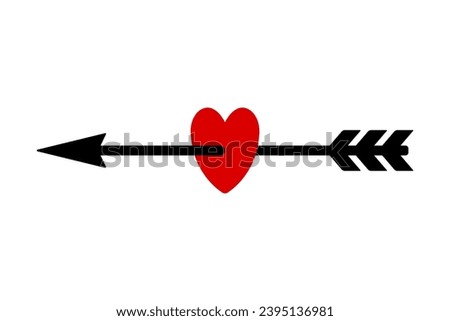 Arrow piercing heart icon. Colored silhouette. Front side view. Vector simple flat graphic illustration. Isolated object on a white background. Isolate.