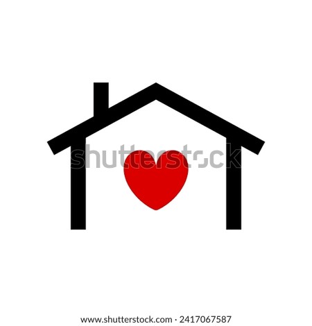 House with heart icon. Colored silhouette. Front view. Vector simple flat graphic illustration. Isolated object on a white background. Isolate.