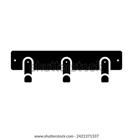 Wall hanger with clothes hooks icon. Black silhouette. Horizontal front view. Vector simple flat graphic illustration. Isolated object on a white background. Isolate.