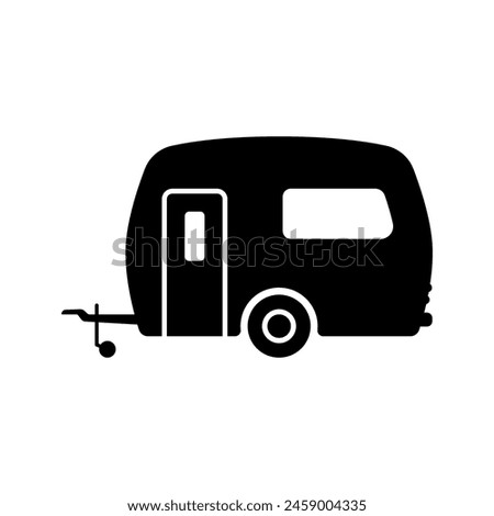 Motorhome trailer icon. Caravan, camper. Black silhouette. Side view. Vector simple flat graphic illustration. Isolated object on a white background. Isolate.