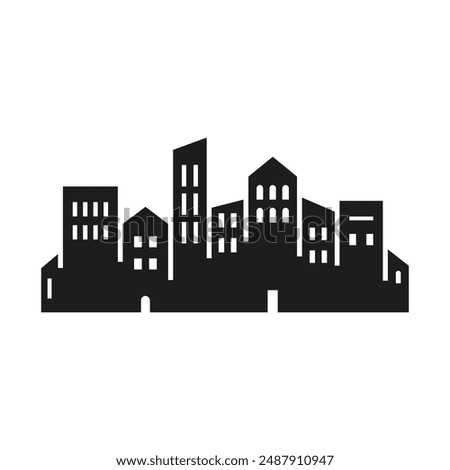 City icon. Black silhouette. Horizontal front view. Vector simple flat graphic illustration. Isolated object on a white background. Isolate.