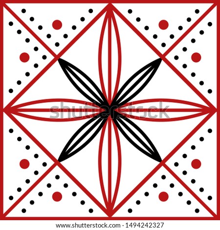 Scandinavian style. Simple graphic ethno pattern, with signs of Solaris. Pattern for embroidery on clothes. Can be used as a sample of tiles, printing on fabric, paper design, scrapbooking.