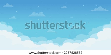 blue clear sky background, Clean Sky, 2d Cartoon, Anime style background with shining white fluffy clouds, weather, summer season outdoor- light background, Vector, Vector BG (1)