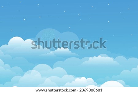 Cloudy sky, blue clear sky background, 2d Cartoon, weather, summer season outdoor light background, Clean Sky, Anime style background with shining white fluffy clouds,  blank space for text.