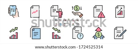 Increase and Decrease Filled Outline Icons. Colorful Linear Set Vector Line Icon. Finance Chart, Trend, Abstract Graph and more. 64x64 Pixel Perfect. Editable Stroke.