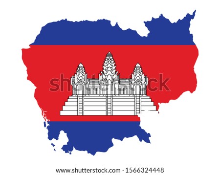 High Detailed Map Flag of Cambodia isolated on white background. Vector illustration eps 10.