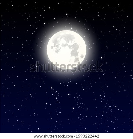 High Detailed full moon on Night starry sky. Vector illustration eps 10.