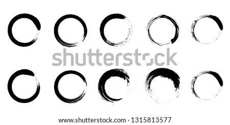 Brush Paint Black Circles Vector Set. Eps10. Zen Enso Symbol Collection. Stroke Round Shapes
