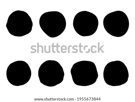 Doodle black circles vector set. Hand drawn spots. Scribble round shapes collection. Doodle round stickers, place for text, frame templates. Graphic round shapes. Black circles isolated on white