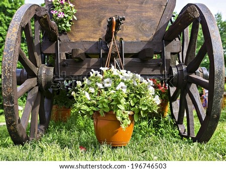 wooden cart with flowers