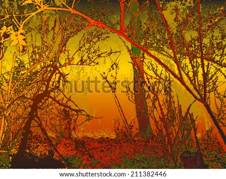 Autumn nostalgic background with silhouettes of trees