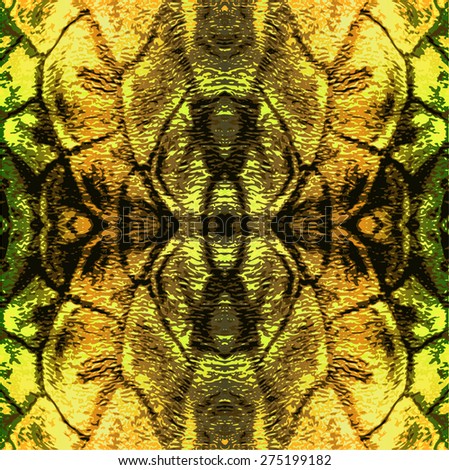 Abstract brown, gold, green and black pattern with big reptile scales