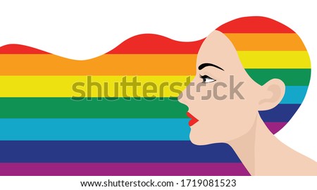 LGBT transgender concept beautiful woman with rainbow color long hair. LGBT design concept background. LGBT pride month concept 

