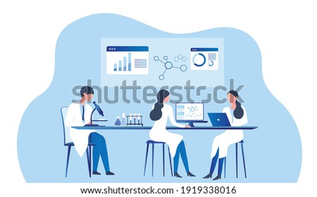 Professional scientists, doctors and chemical researchers working and analysis in laboratory experiment vector  Illustration. Medical laboratory, research experiment biology molecular concept.