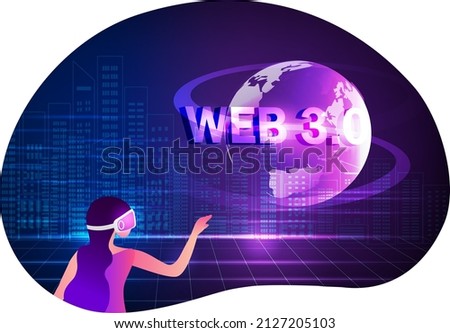 Web 3.0 concept, web 3.0 typography on blue background, new version website using blockchain technology, cryptocurrency, and NFT art. Vector illustration