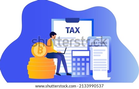 Online tax filing concept, businessman filling tax form documents online vector illustration 
