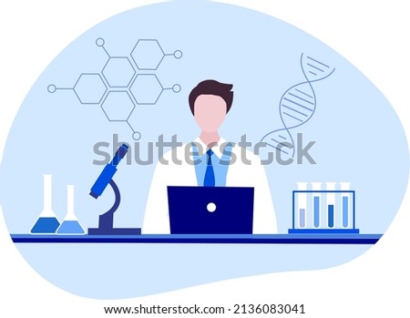 Professional scientists and chemical researcher working and analysis in laboratory experiment vector  Illustration. Medical laboratory, research experiment biology molecular concept.
