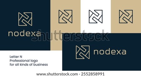 Abstract Letter N Monogram with Maze and Geometric Design