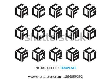a collection of fifteen different kinds of initial three-letter hexagon logos in a modern black style Foto stock © 