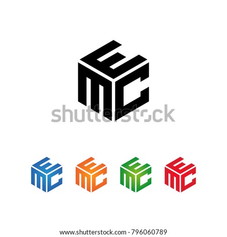 Logo Initial MEC,MCE,CME,CEM,EMC,ECM letters Template.Modern Style. Hexagon shape concept.Black,Blue,Orange,Green,Red color on white background