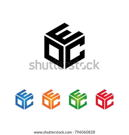 EOC,ECO,OCE,OEC,CEO,COE Logo Initial three letters Template.Modern Style. Hexagon shape concept.Black,Blue,Orange,Green,Red color on white background