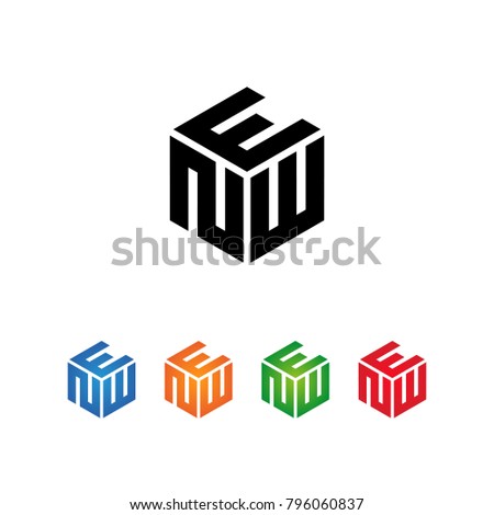 ENW,EWN,NEW,NWE,WEN,WNE Logo Initial three letters Template.Modern Style. Hexagon shape concept.Black,Blue,Orange,Green,Red color on white background