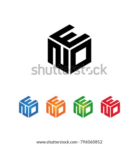 EON,ENO,ONE,OEN,NEO,NOE Logo Initial three letters Template.Modern Style. Hexagon shape concept.Black,Blue,Orange,Green,Red color on white background