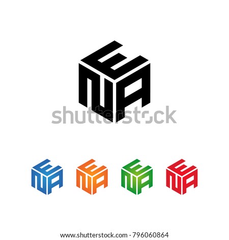 ENA,EAN,NEA,NAE,AEN,ANE Logo Initial three letters Template.Modern Style. Hexagon shape concept.Black,Blue,Orange,Green,Red color on white background