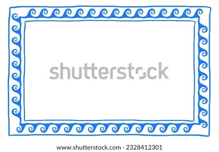 Greek wave vector frame. Sea waves pattern. Greece ornament. Grecian ancient style. Geometric mediterranean decoration. Maritime theme.