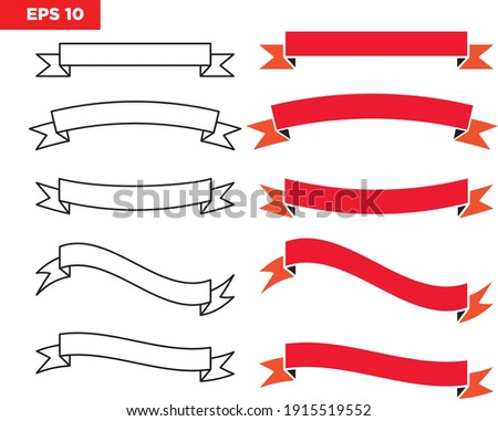 Flat vector ribbon banner with outline ribbon banner flat isolated on white background