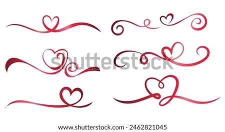 Hand drawn heart line art concept. Red Ribbon. Vector illustration decorative design