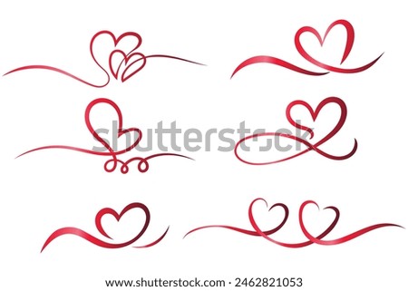 Hand drawn heart line art concept. Red Ribbon. Vector illustration decorative design