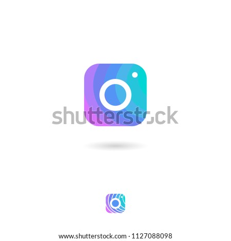 Camera icon, UI. Photo storage or photo library emblem. Photo gallery icons. Rounded square symbol with shadow on a white background. Web button. Linear option