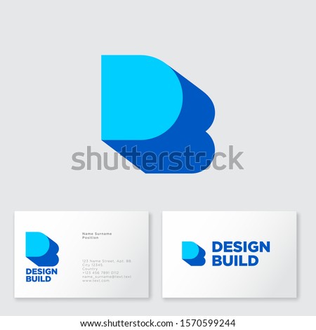 D, B logo concept. D letter with shadow like letter B on a white  background. Network, web, UI icon. Modern technology. B is a shadow of D letter. Business card.