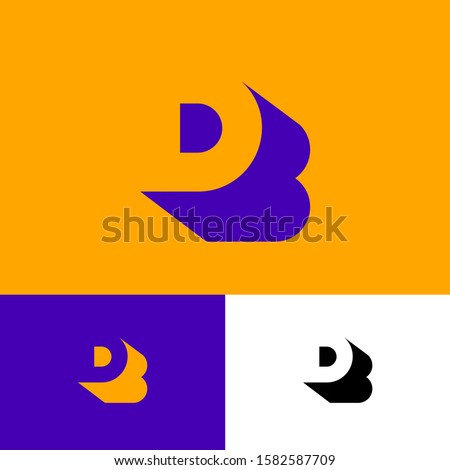 D, B logo concept. D letter with shadow like letter B on a different backgrounds. Network, web, UI icon. R is a shadow of B letter.