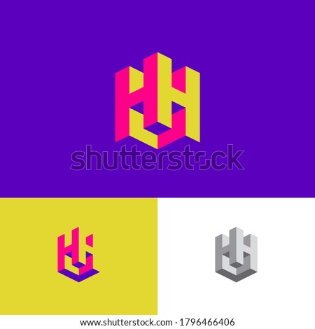 Double H letters as a cube. H and H logo. Construction emblem. 3D monogram. Abstract volume logo. Building or construction logo.