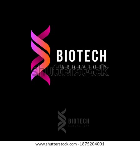 Biotech laboratory logo. DNA logo as two ribbons. Biotech logo.  Molecule or gene icon.