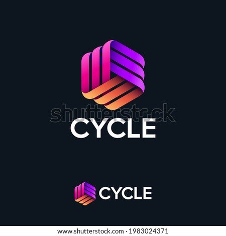 Cycle logo. Three ribbons, intertwined elements, infinity, looping, rotation, solid figure.
Monogram for business, internet, online shop, label or packaging.
