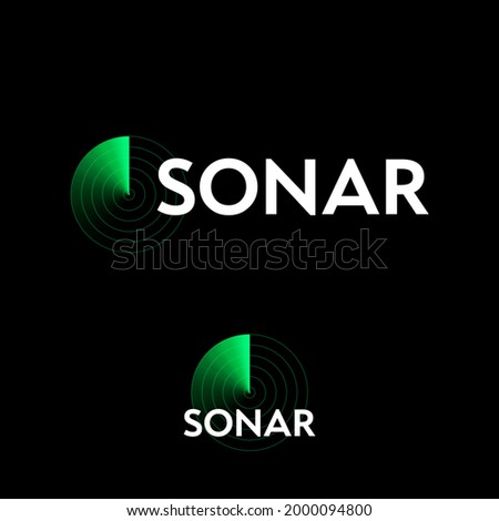 Sonar logo. Sonar icon. Green icon and letters. 
Emblem for business, internet, online shop, label or packaging.
