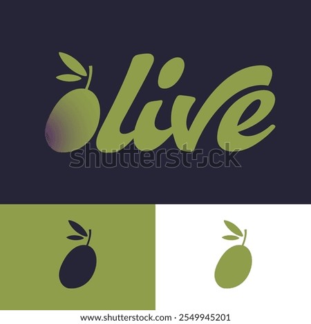 Olive logo, lettering with letter O look like olive fruit. 