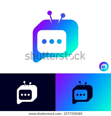 TV chat icon. Chat sign. Bubble and funny TV with ellipsis. Icon for mobile app.