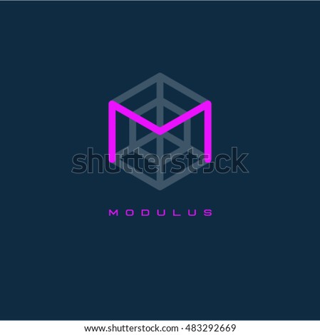 M monogram. M letter. Modulus logo. Line letter in the hexagon.