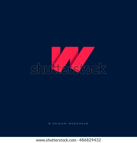 W logo. W monogram. Red origami letter on  dark background.