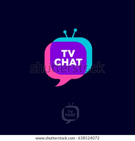 TV chat logo. Chat emblem. Bubble and funny TV with letters on a dark background.