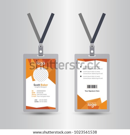 Identification card with lanyard set isolated vector illustration. Blank plastic access card, name tag holder with pin ribbon, corporate card key, personal security badge, press event pass template.