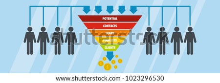 Funnel of sales customers prospect banner. Flat illustration of funnel of sales customers prospect vector banner for web