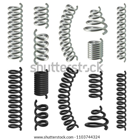 Coil spring flexible cable mockup set. Realistic illustration of 14 coil spring flexible cable mockups for web ストックフォト © 