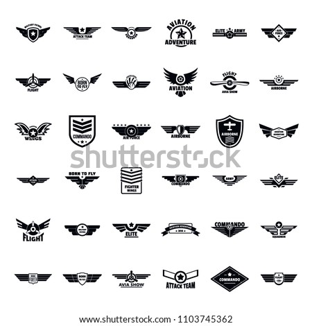 Airforce military army badge logo icons set. Simple illustration of 36 airforce military army badge logo vector icons for web