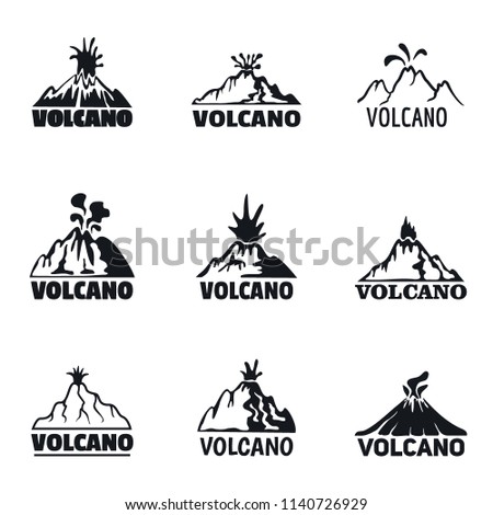 Volcano eruption lava earthquake logo icons set. Simple illustration of 9 Volcano eruption lava earthquake vector logotype icons for web