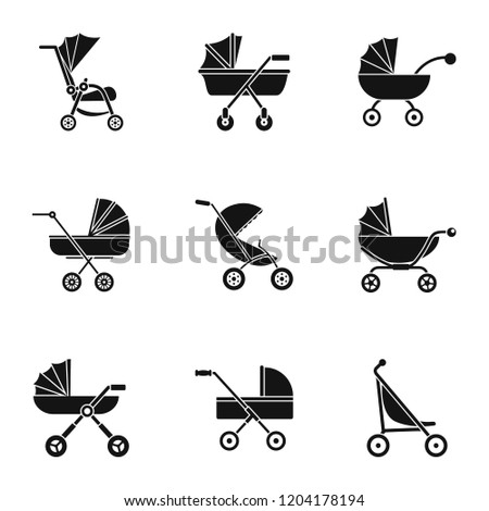 Pram icon set. Simple set of 9 pram vector icons for web design on white background